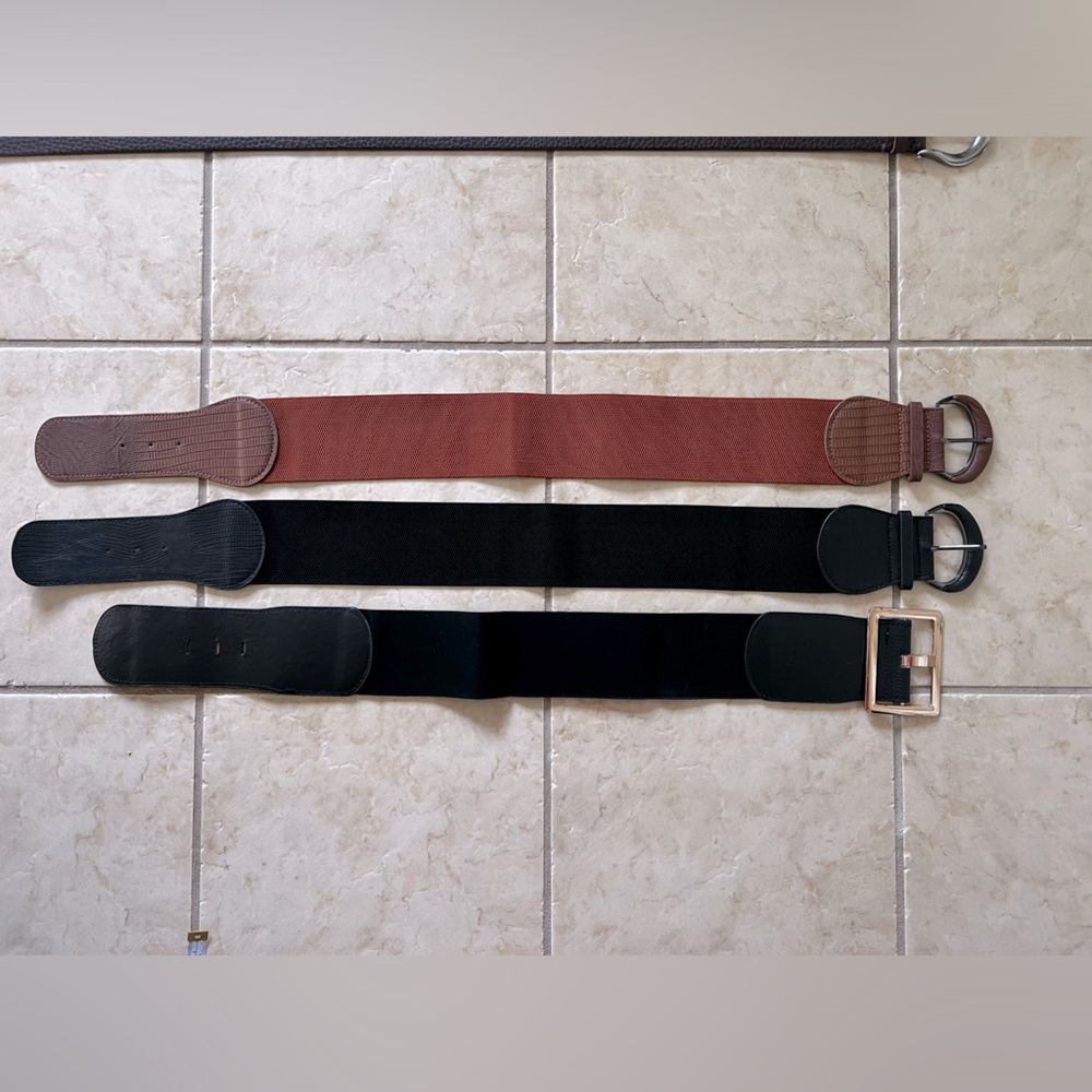 Three! Stretch Faux Leather Wide Belts